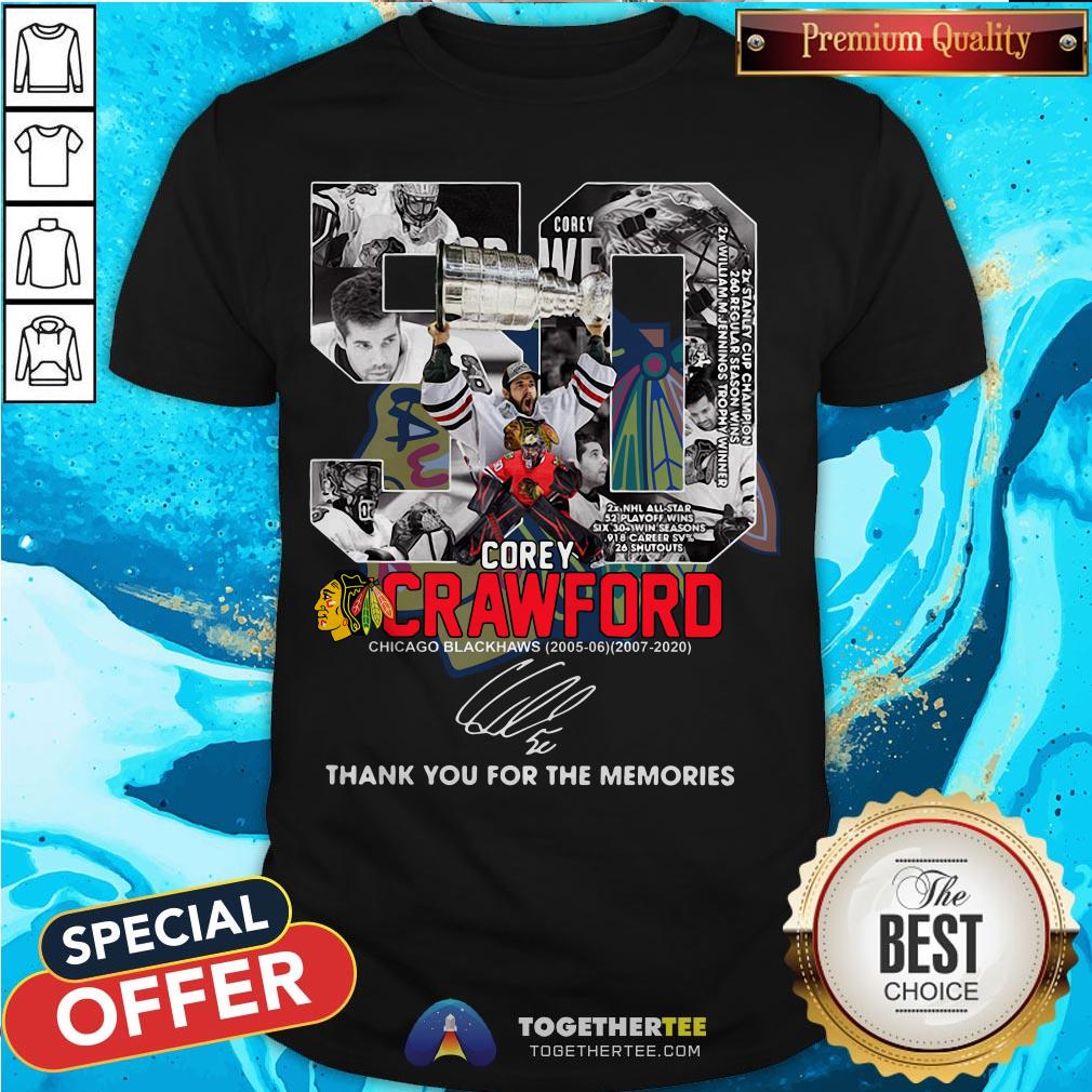 50 Corey Crawford Chicago Blackhawks 2005 06 2007 2020 Thank You For The Memories Signature Shirt
