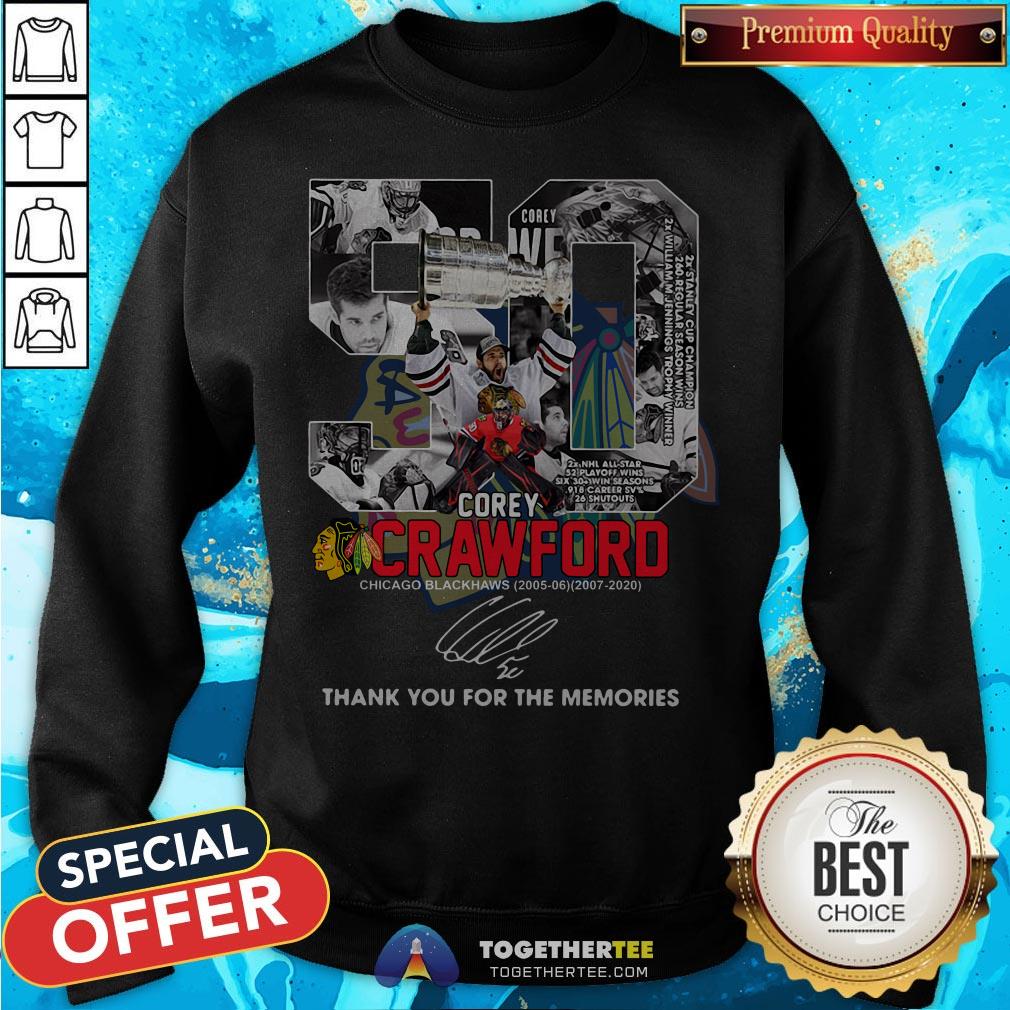 50 Corey Crawford Chicago Blackhawks 2005 06 2007 2020 Thank You For The Memories Signature Shirt - Image 4