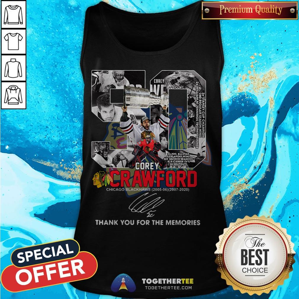 50 Corey Crawford Chicago Blackhawks 2005 06 2007 2020 Thank You For The Memories Signature Shirt - Image 3