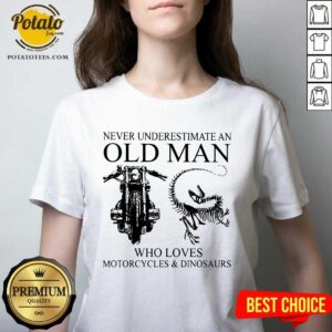 Alternative view of Never Underestimate An Old Man Motorcycle And Dinosaur Shirt