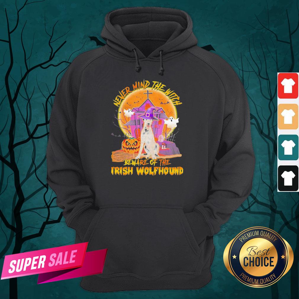 Never Mind The Witch Beware Of The Irish Wolfhound Halloween Moon Shirt - Image 3
