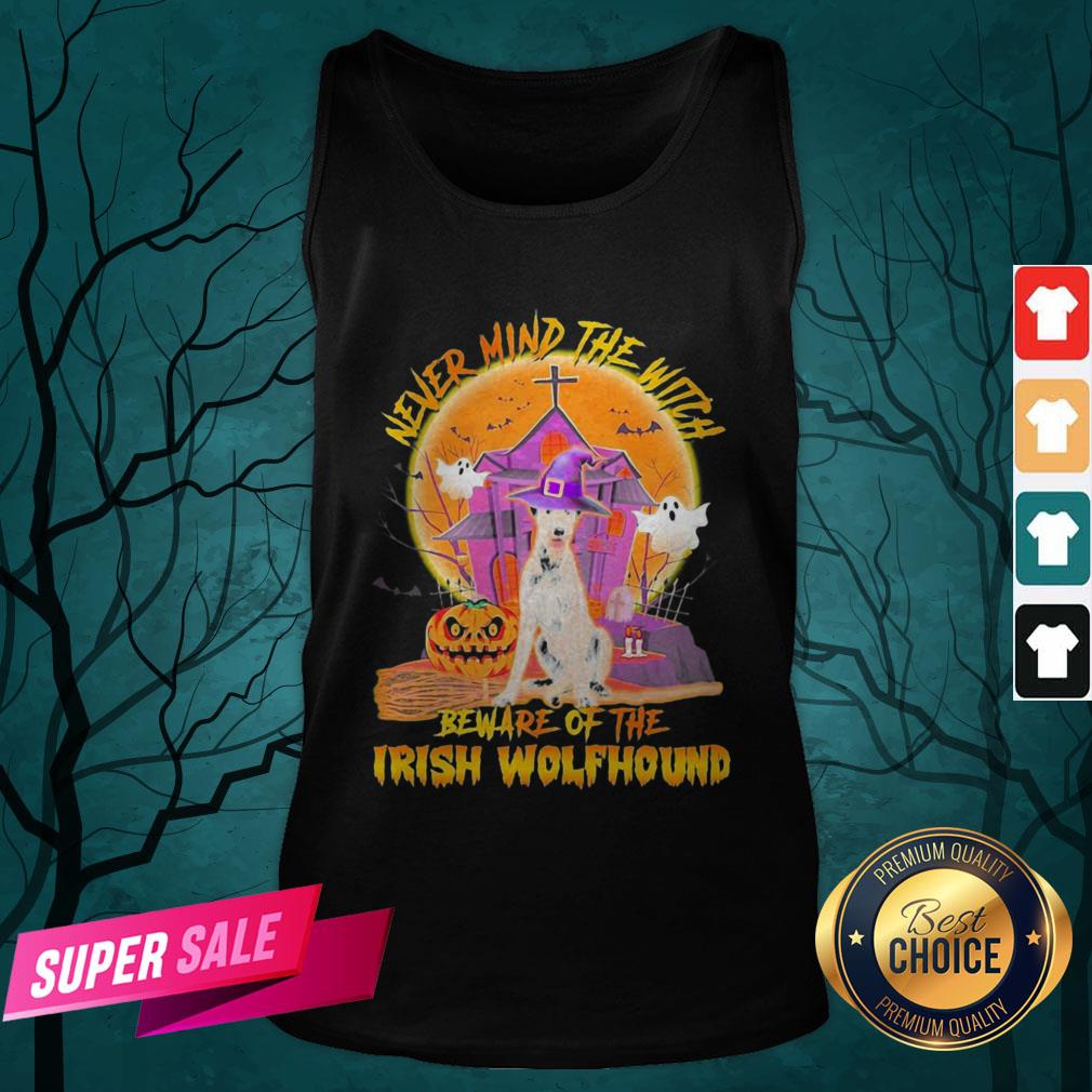 Never Mind The Witch Beware Of The Irish Wolfhound Halloween Moon Shirt - Image 5