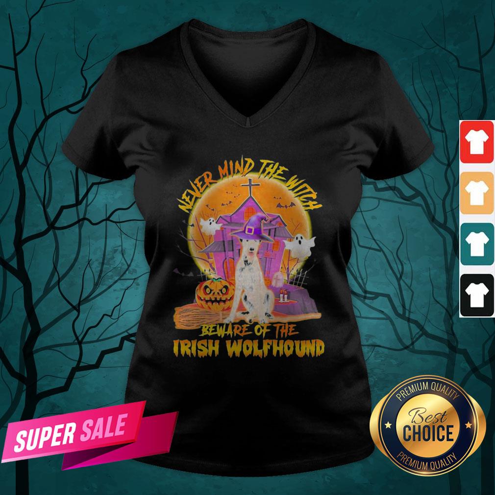 Never Mind The Witch Beware Of The Irish Wolfhound Halloween Moon Shirt - Image 4