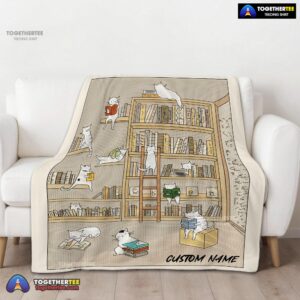 Alternative view of Official Cute Vintage Minimalist Cat Book Reading Blanket Fleece Customized Blanket