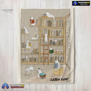Official Cute Vintage Minimalist Cat Book Reading Blanket Fleece Customized Blanket