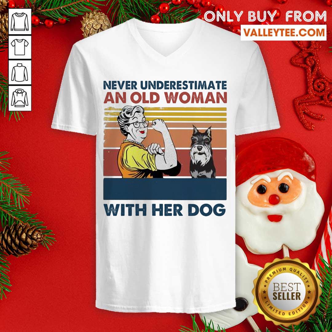 Pro Never Underestimate An Old Woman With Her Dog Miniature Schnauzer Vintage Shirt - Image 3