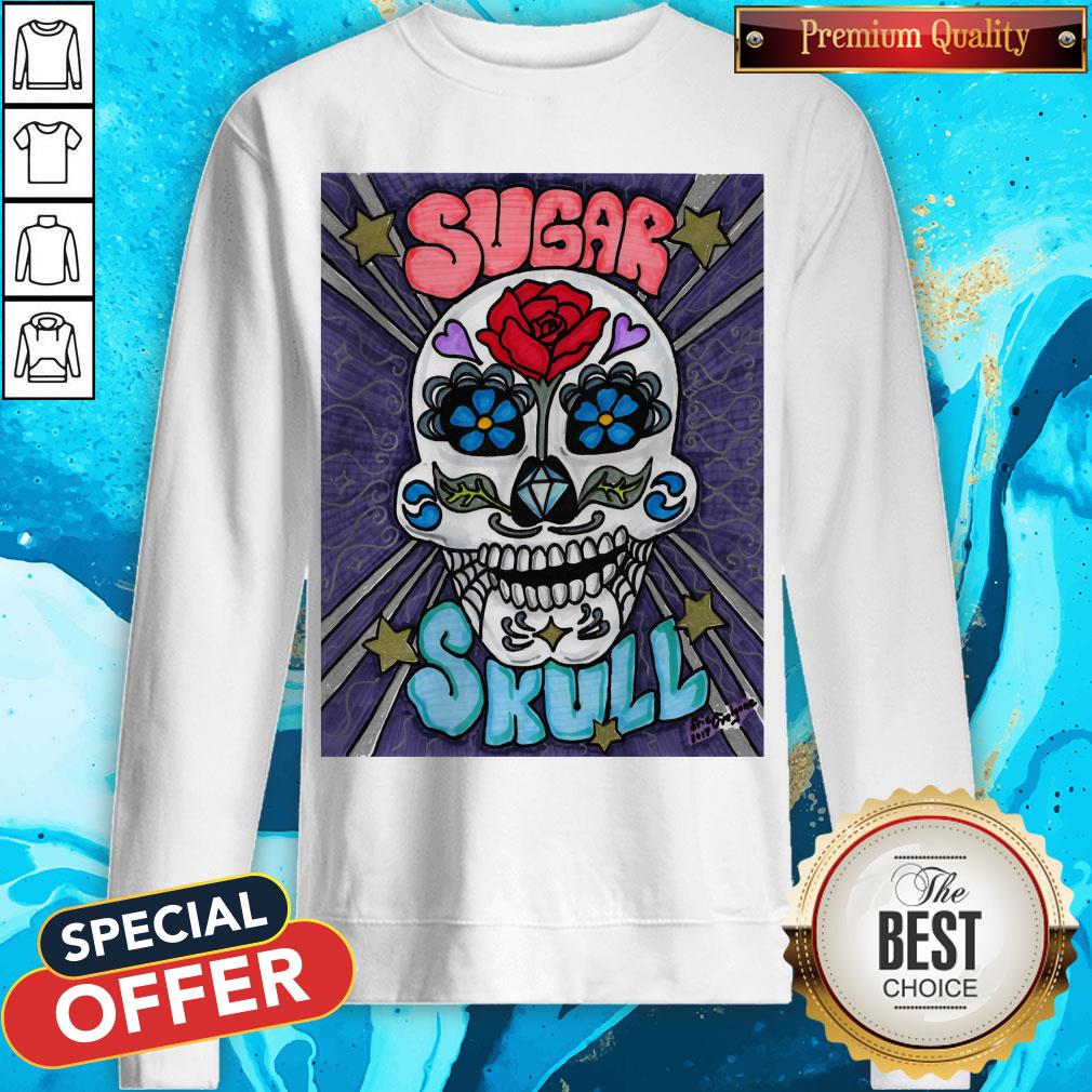 Sugar Skull Trippy Day Of The Dead Muertos Shirt - Image 4