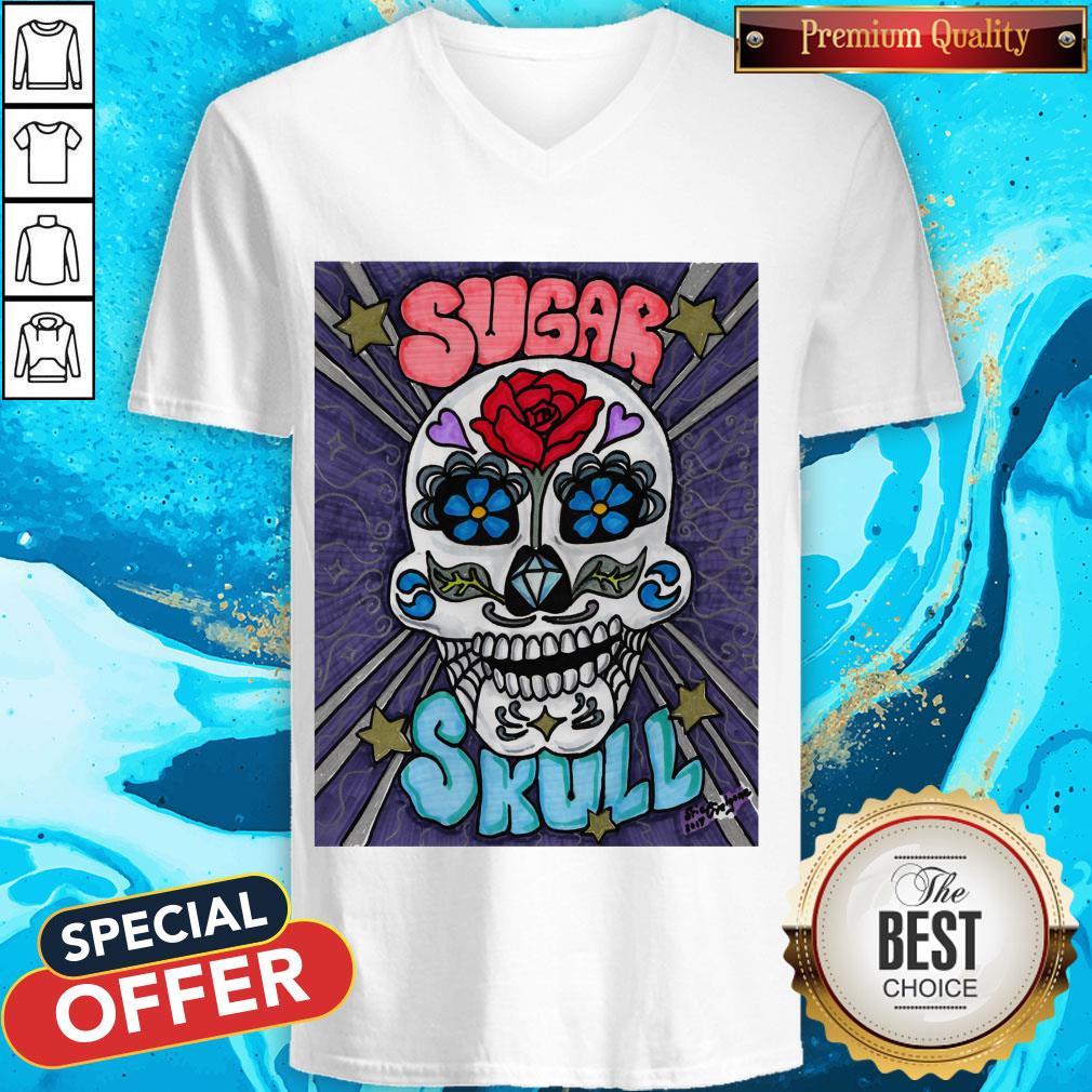 Sugar Skull Trippy Day Of The Dead Muertos Shirt - Image 2