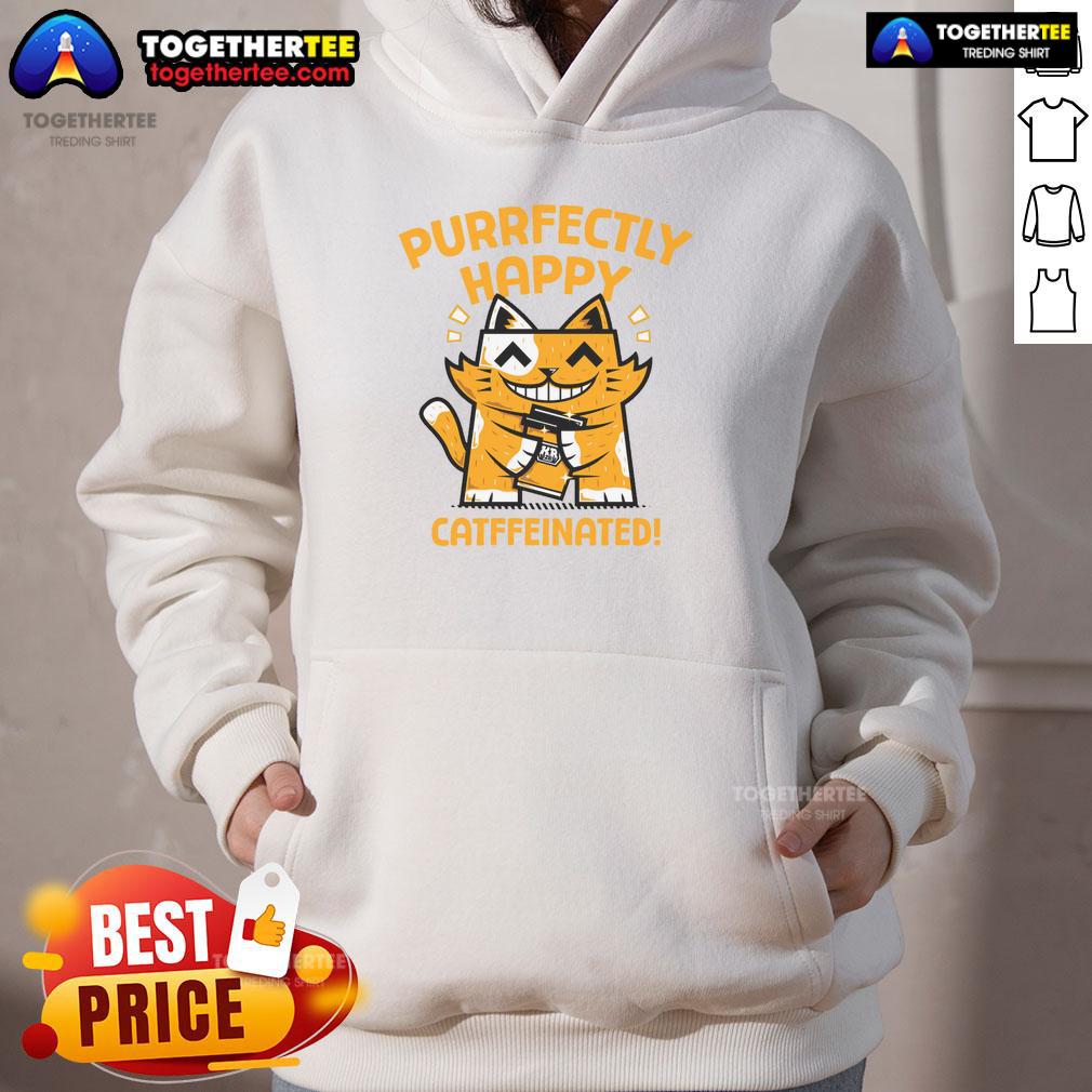 Official Purrfectly Happy Catffeinated Coffee Cat T-Shirt - Image 2