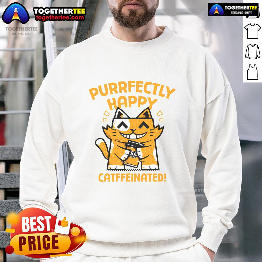 Official Purrfectly Happy Catffeinated Coffee Cat T-Shirt - Image 5
