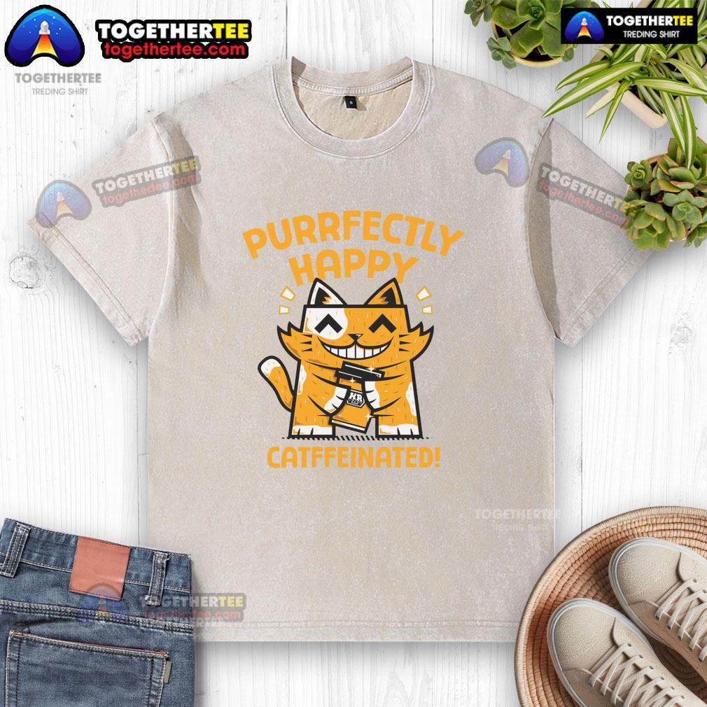 Official Purrfectly Happy Catffeinated Coffee Cat T-Shirt - Image 6
