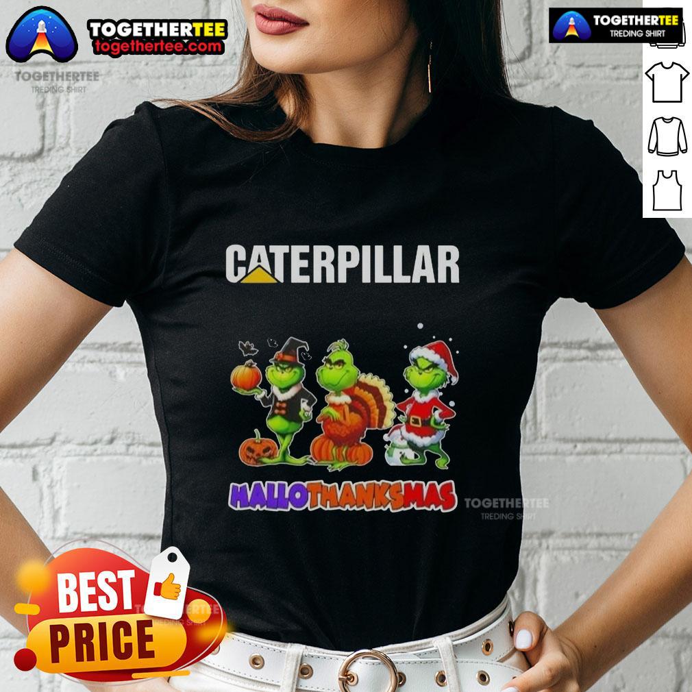 Awesome Cater Pillar X Grinch Cosplay Happy HalloThanksMas T-Shirt - Image 3