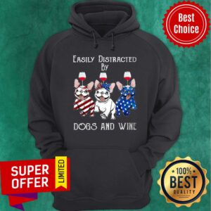 Alternative view of Easily Distracted By Dogs And Wine American Flag Shirt