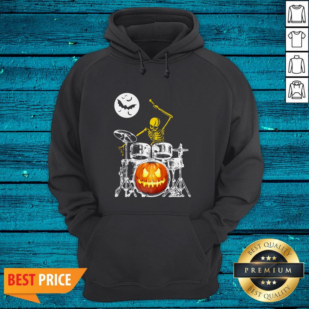 Skeleton Playing Drum Pumpkin Halloween Shirt - Image 3