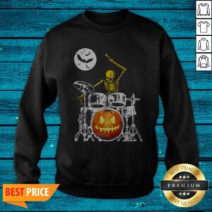 Alternative view of Skeleton Playing Drum Pumpkin Halloween Shirt