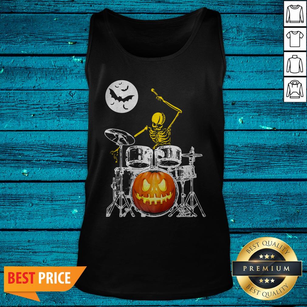 Skeleton Playing Drum Pumpkin Halloween Shirt - Image 5