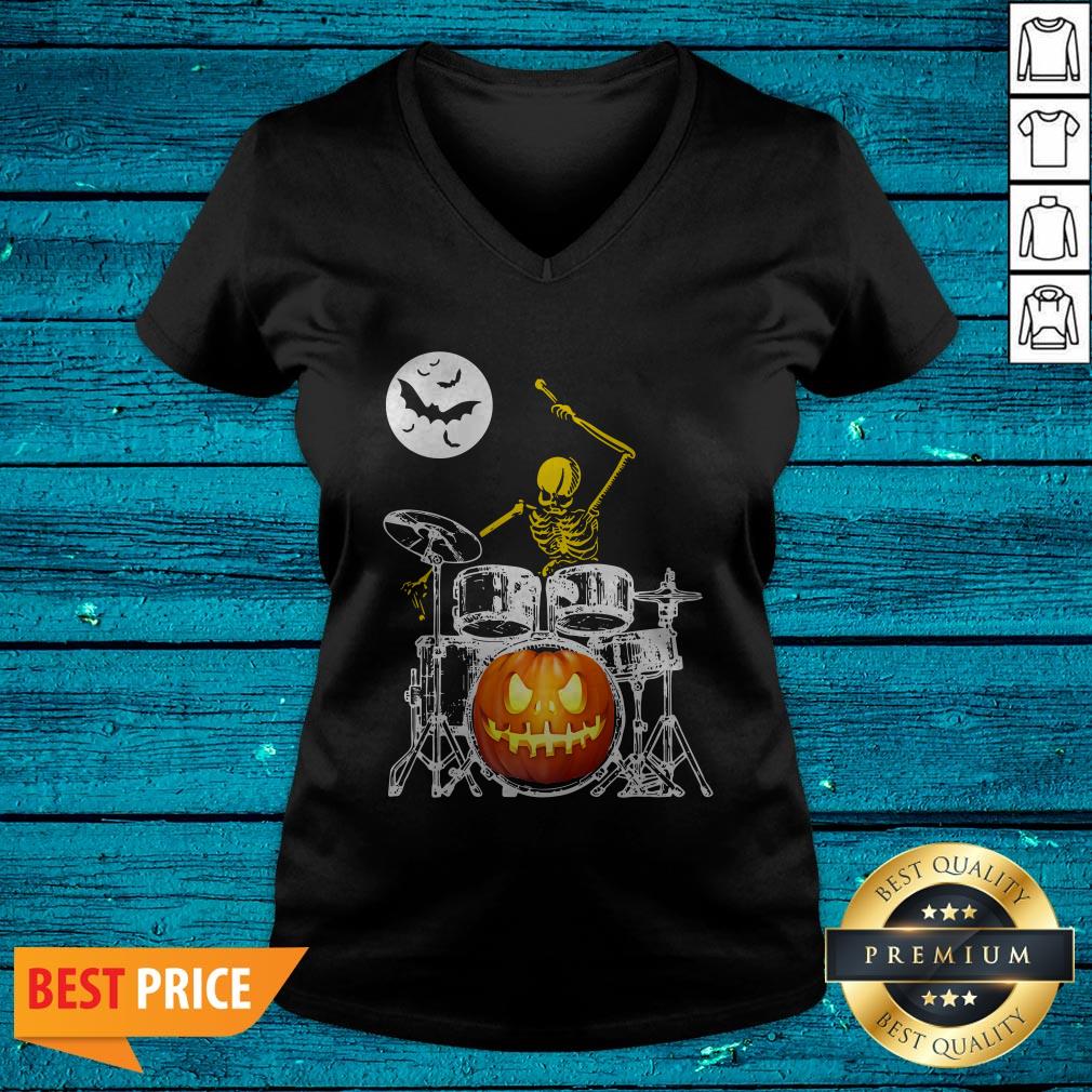 Skeleton Playing Drum Pumpkin Halloween Shirt - Image 4