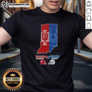 Official Indiana Map Sports Hoosiers Saturdays On Colts Sundays Football Helmets T-Shirt