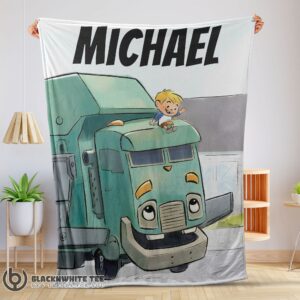 Cartoon Trash Truck Cute Blanket Fleece Customized Premium Blanket