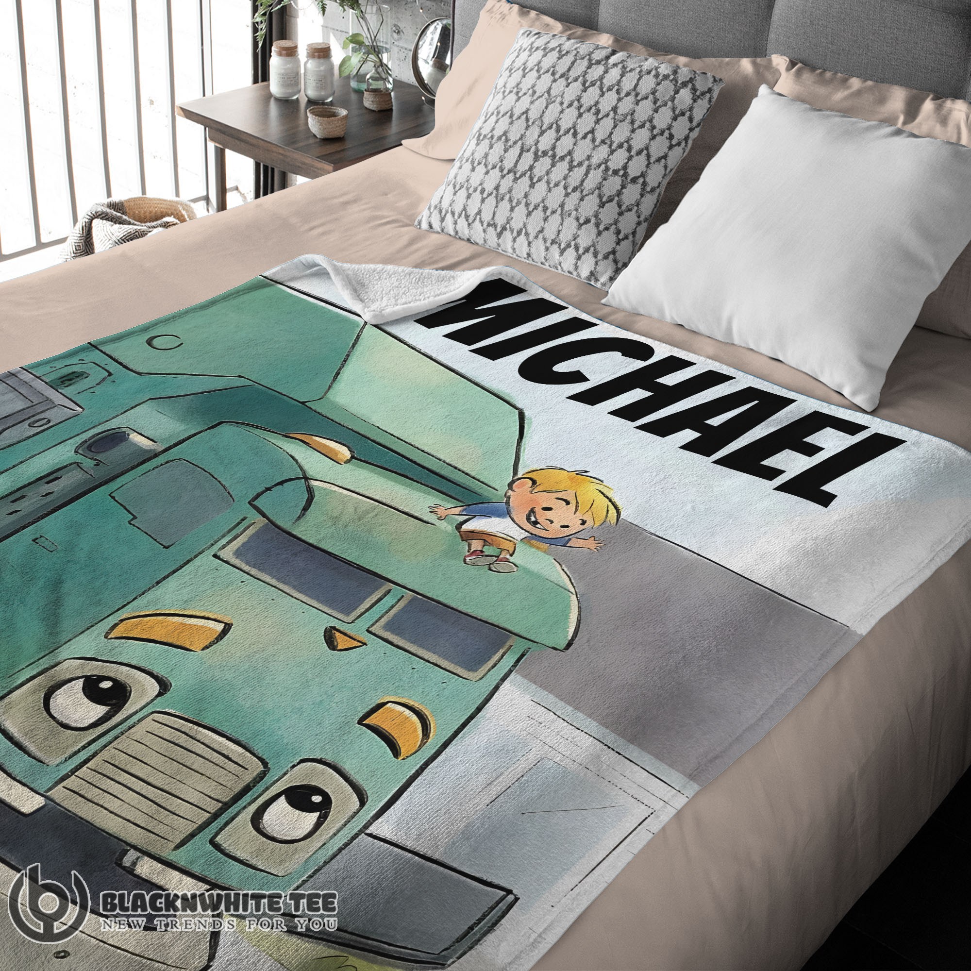 Cartoon Trash Truck Cute Blanket Fleece Customized Premium Blanket - Image 3