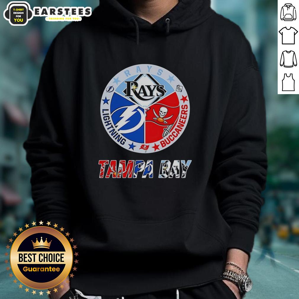 Hot Tampa Bay Rays Tampa Bay Lightning And Tampa Bay Buccaneers Mashup Logos Team T-Shirt - Image 2