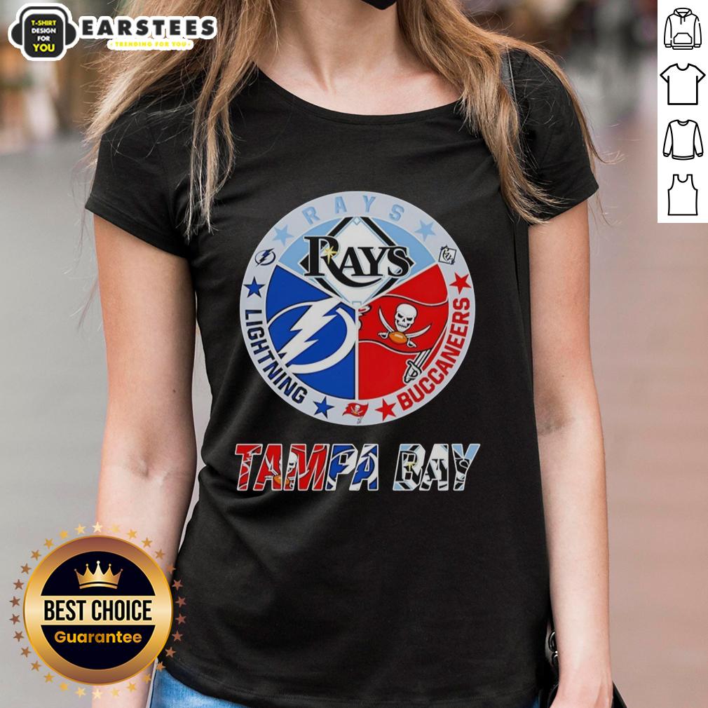 Hot Tampa Bay Rays Tampa Bay Lightning And Tampa Bay Buccaneers Mashup Logos Team T-Shirt - Image 3