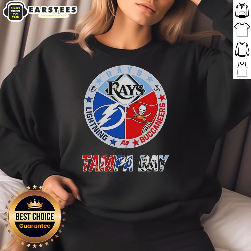 Hot Tampa Bay Rays Tampa Bay Lightning And Tampa Bay Buccaneers Mashup Logos Team T-Shirt - Image 5