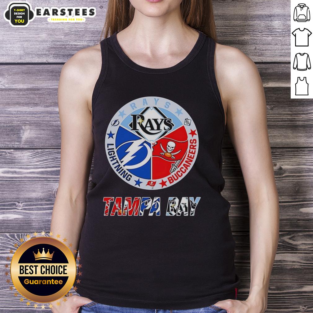 Hot Tampa Bay Rays Tampa Bay Lightning And Tampa Bay Buccaneers Mashup Logos Team T-Shirt - Image 4