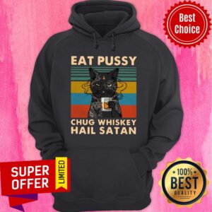 Alternative view of Black Cat Eat Pussy Chug Whiskey Hail Satan Vintage Retro Shirt