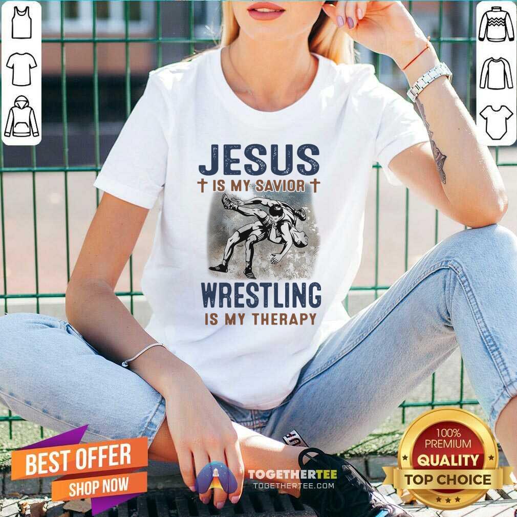 Top Jesus Is My Savior Wrestling Is My Therapy Shirt - Image 2
