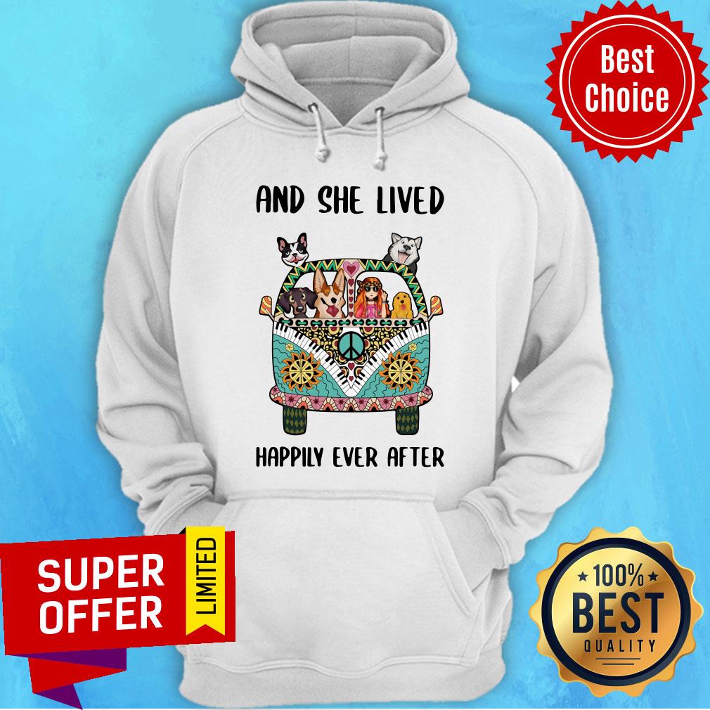 And She Lived Happily Ever After Peace Bus Dogs Shirt - Image 5