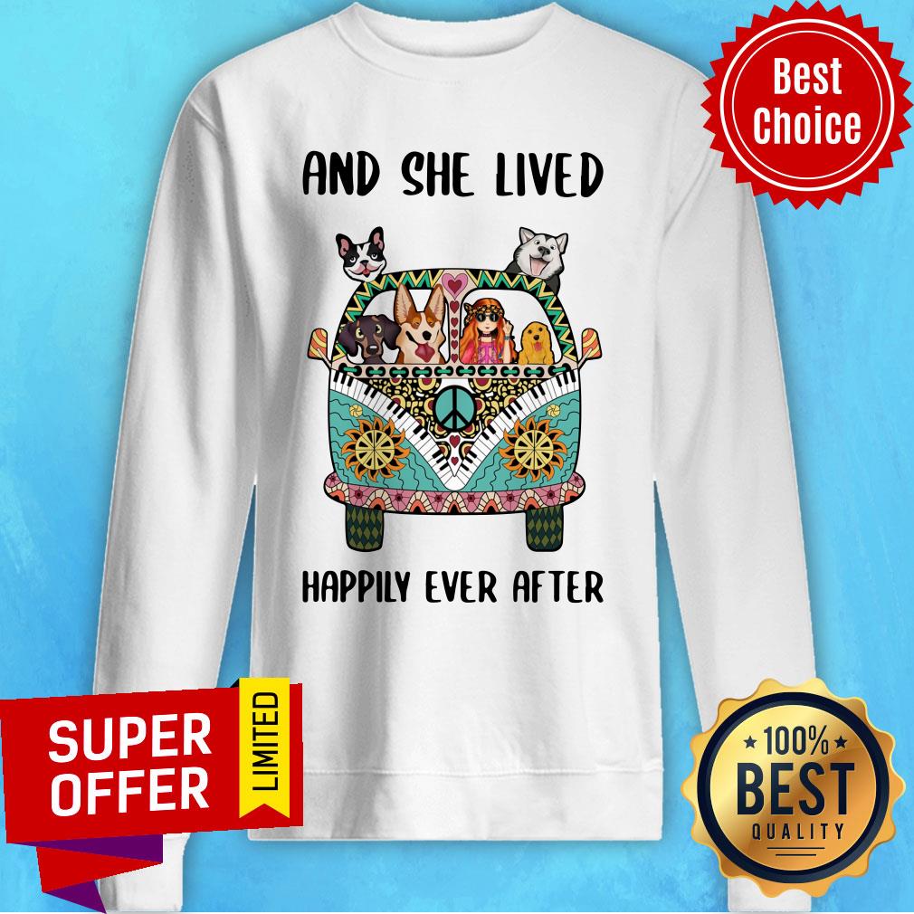 And She Lived Happily Ever After Peace Bus Dogs Shirt - Image 4
