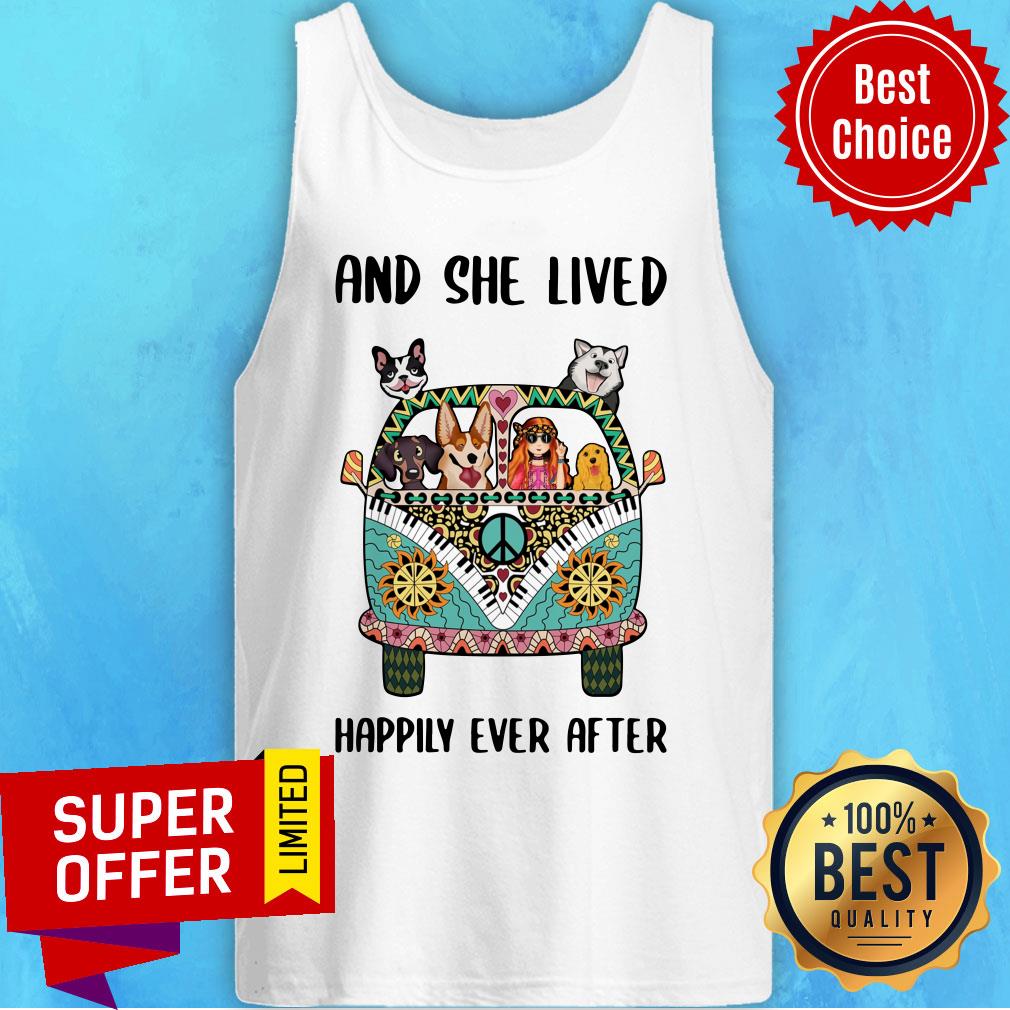 And She Lived Happily Ever After Peace Bus Dogs Shirt - Image 3