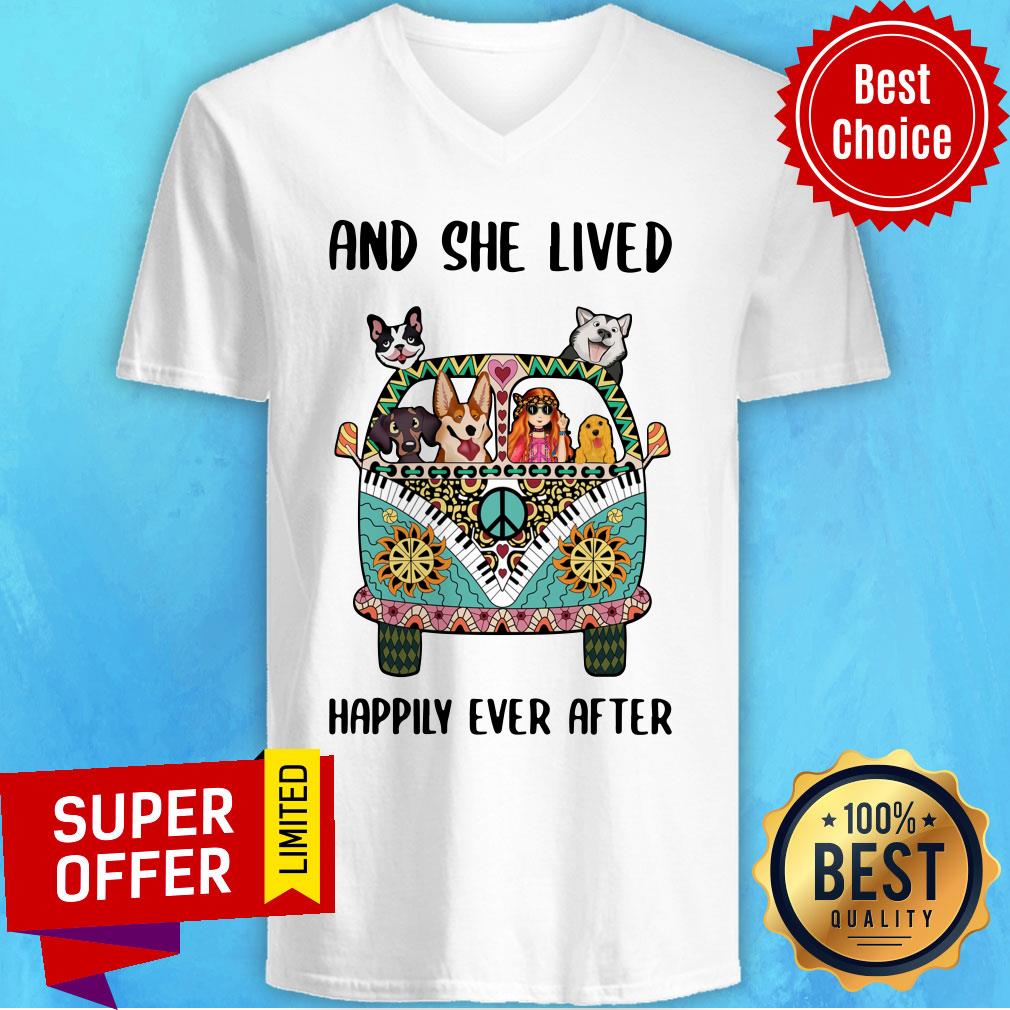 And She Lived Happily Ever After Peace Bus Dogs Shirt - Image 2