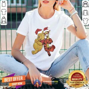 Alternative view of Cute Pooh And Tiger Hat Santa Happy Merry Christmas Shirt