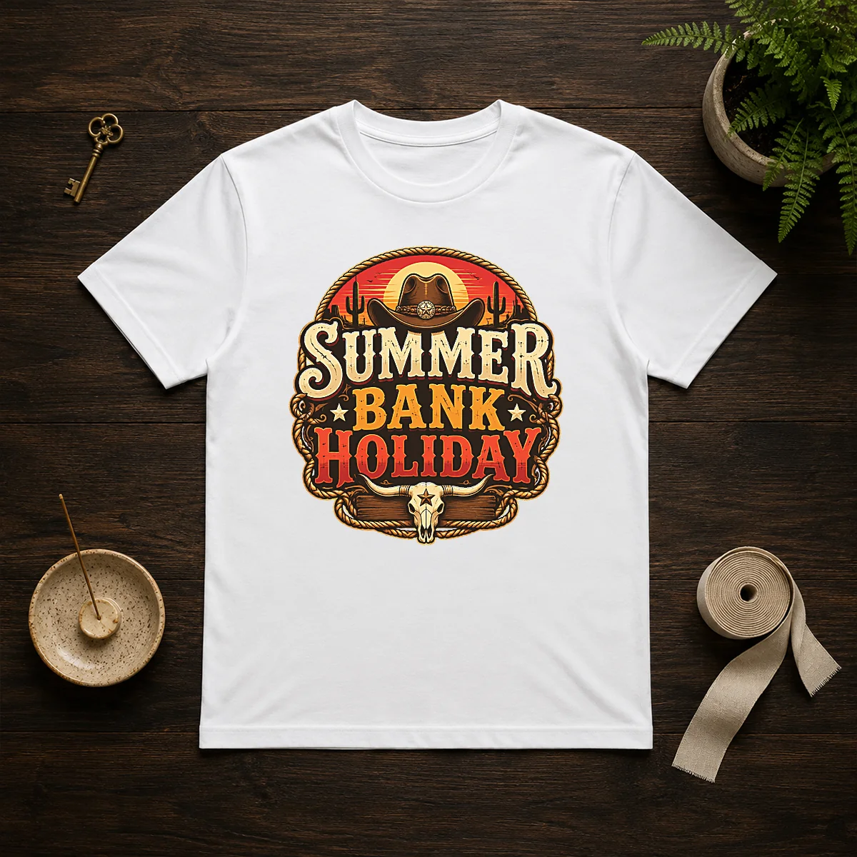 Good Western Cowboy Summer Bank Holiday Bull Skull Desert Shirt