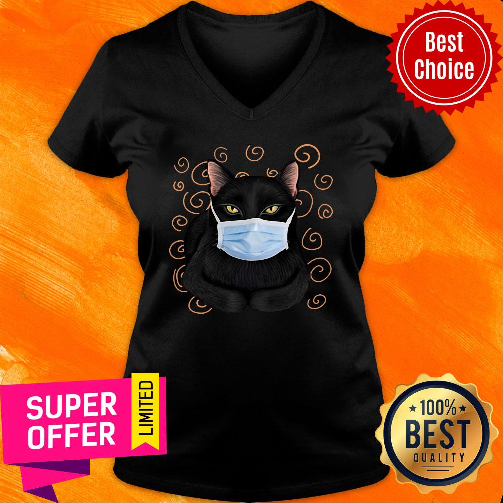Black Cat Wear Face Mask Shirt - Image 2