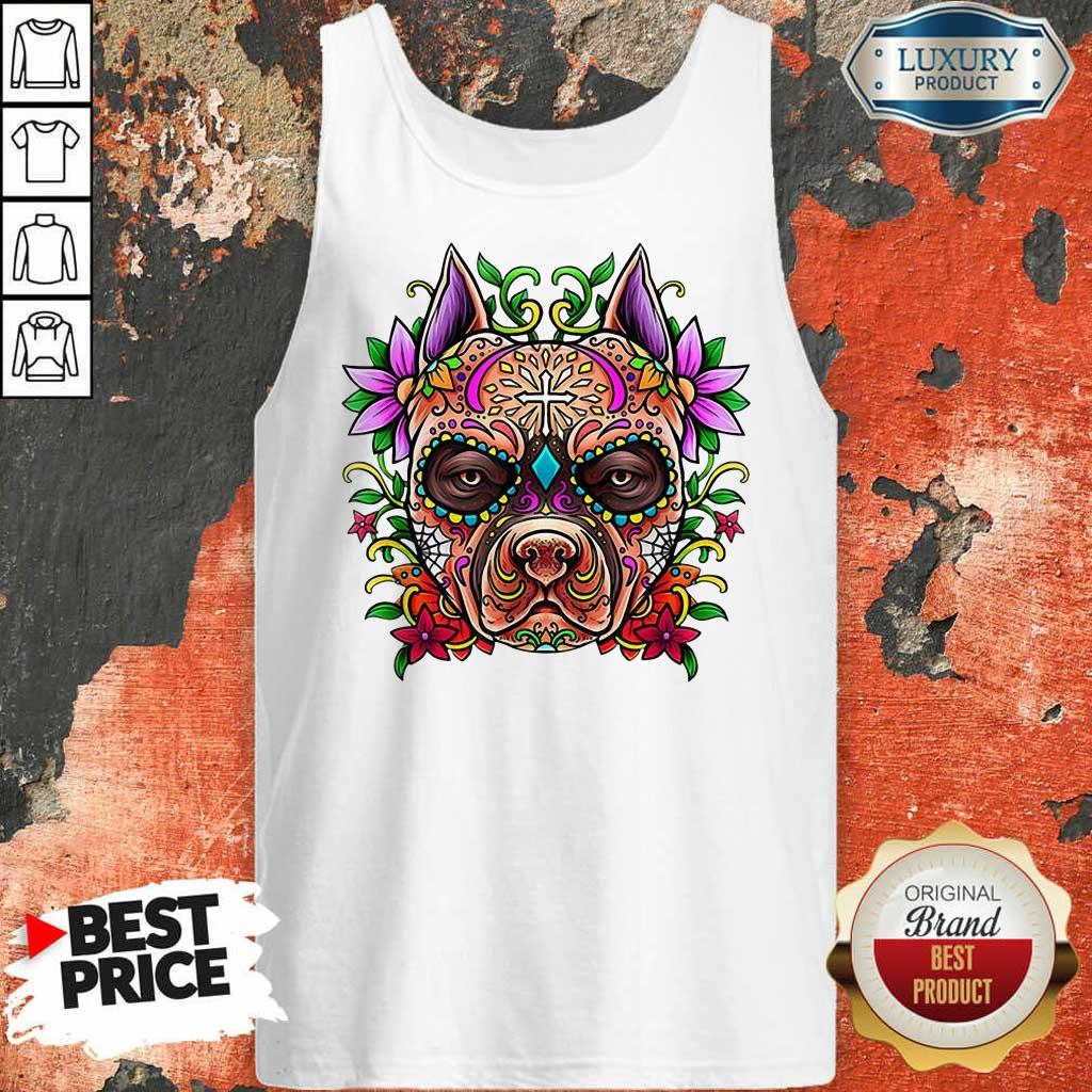 Nice Pitbull Sugar Skull Day Of The Dead Holiday Cool Gift Shirt - Image 3