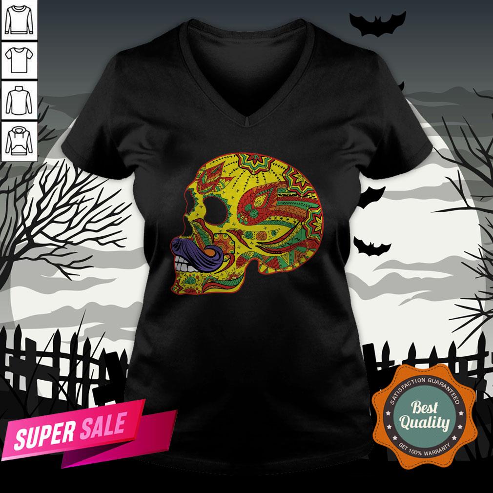 Sugar Skull Mustache - Cinco De Mayo Day Dead T-Shirt - Image 2