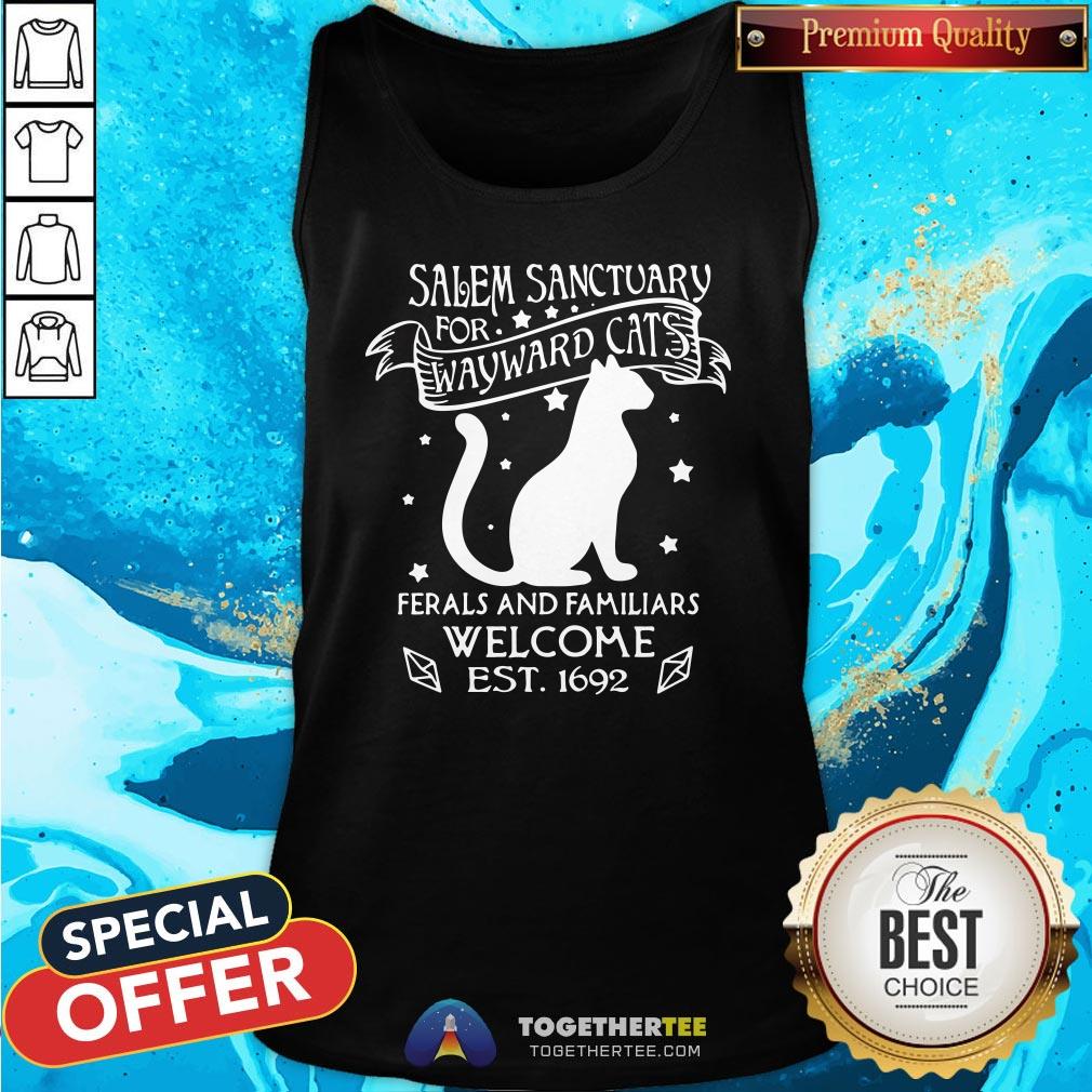 Happy Cat Salem Sanctuary For Wayward Cats Ferals And Familiars Welcome Est 1692 Shirt - Image 3