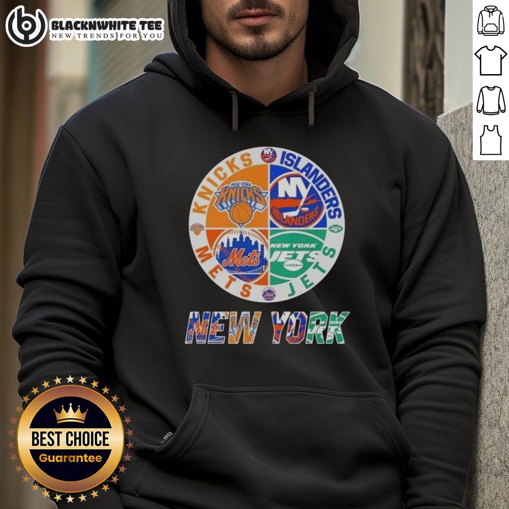 Original New York City Sports Knicks Islanders Jets Mets Logos Combine T-Shirt - Image 2