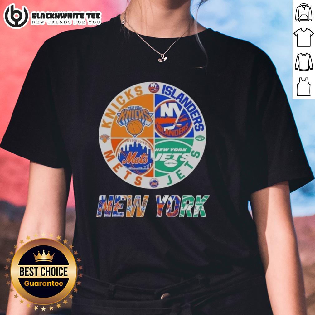 Original New York City Sports Knicks Islanders Jets Mets Logos Combine T-Shirt - Image 3