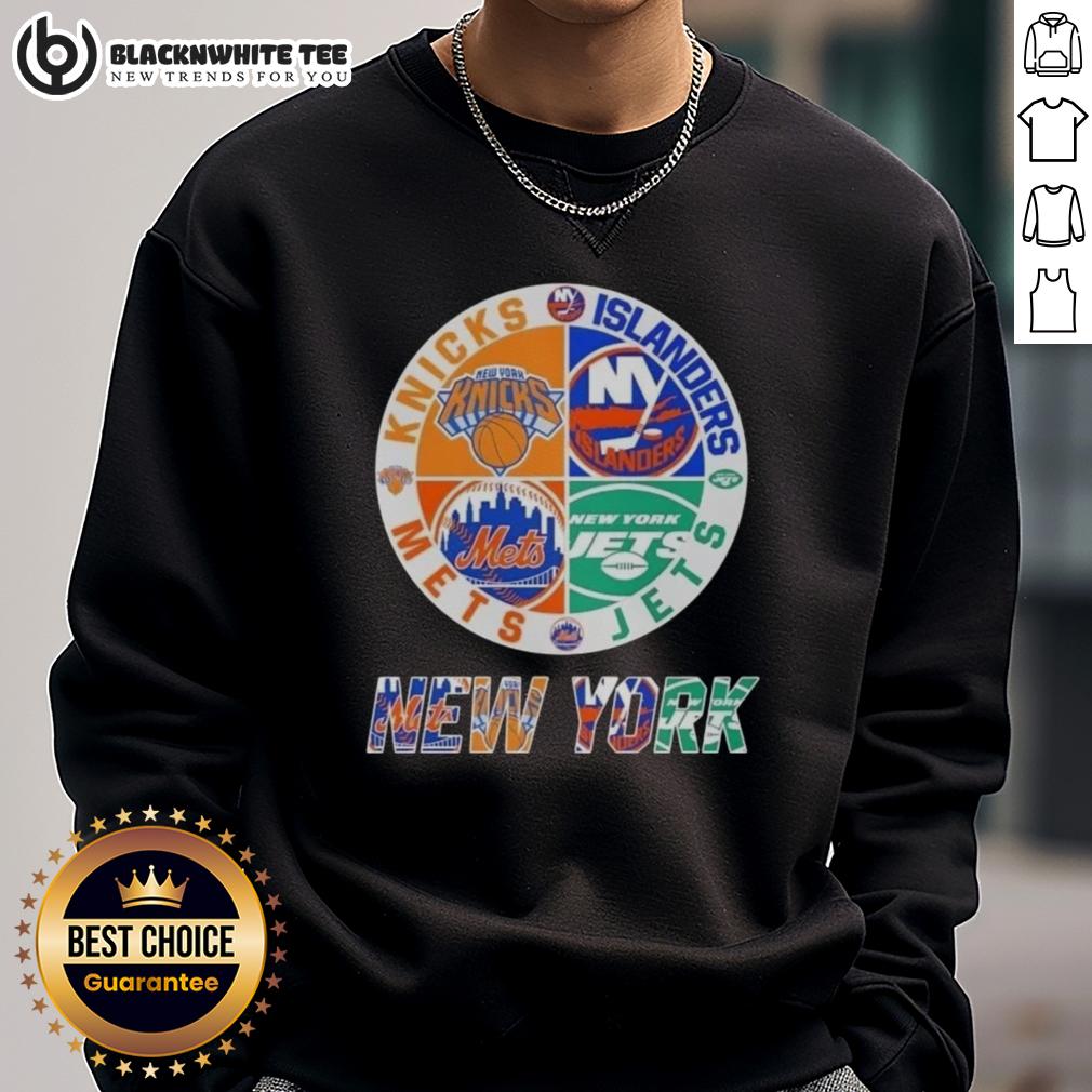Original New York City Sports Knicks Islanders Jets Mets Logos Combine T-Shirt - Image 5