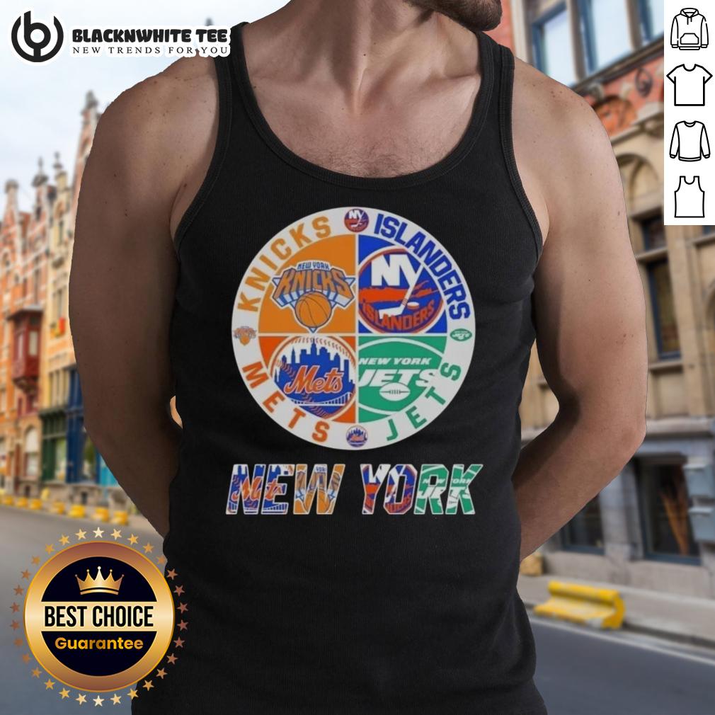 Original New York City Sports Knicks Islanders Jets Mets Logos Combine T-Shirt - Image 4