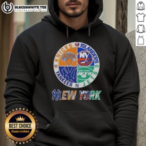 Alternative view of Original New York City Sports Knicks Islanders Jets Yankees Logos Combine T-Shirt