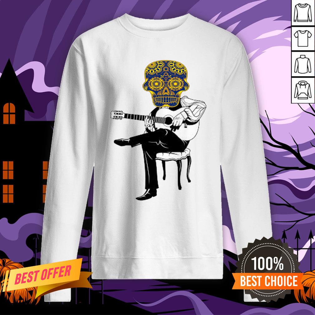 Sugar Skull Playing Guitar Day Of The Dead Shirt - Image 4