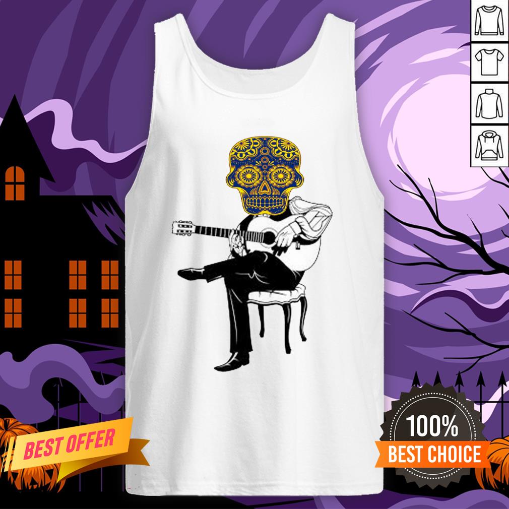 Sugar Skull Playing Guitar Day Of The Dead Shirt - Image 3