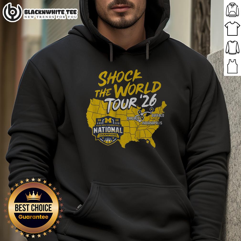 Awesome Michigan Wolverines MBB 2026 National Champions Shock The World Tour T-Shirt - Image 2