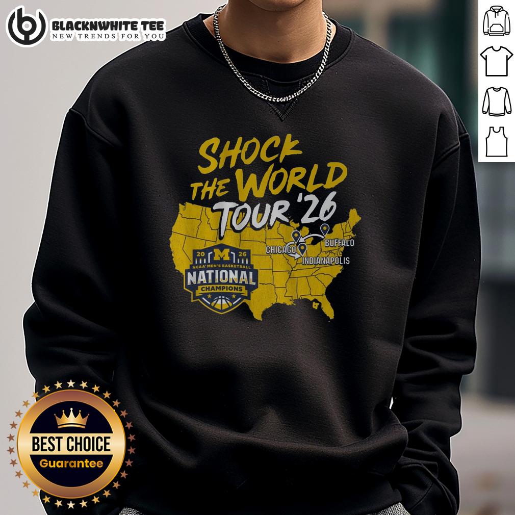 Awesome Michigan Wolverines MBB 2026 National Champions Shock The World Tour T-Shirt - Image 5