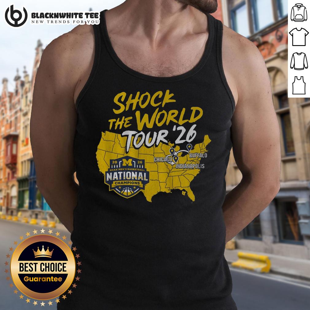 Awesome Michigan Wolverines MBB 2026 National Champions Shock The World Tour T-Shirt - Image 4